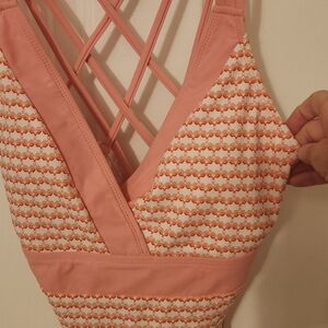 Talbots UPF 50+ New With Tags Vibrant Peach and White Bathing Suit Top